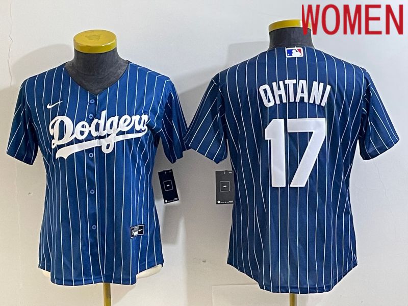Women Los Angeles Dodgers 17 Ohtani Blue stripe Nike Game MLB Jersey style 2